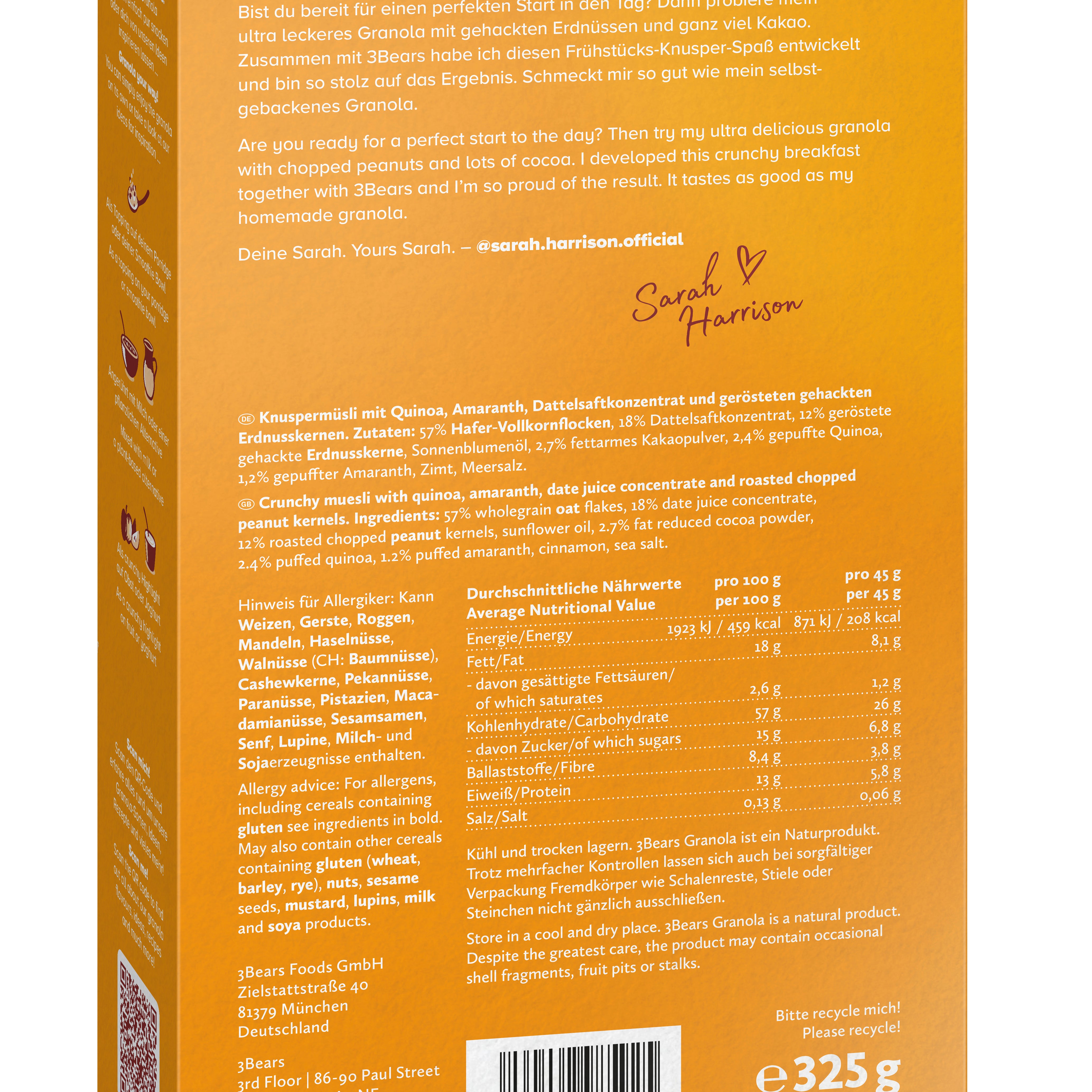 3Bears Erdnuss Kakao Granola 325g