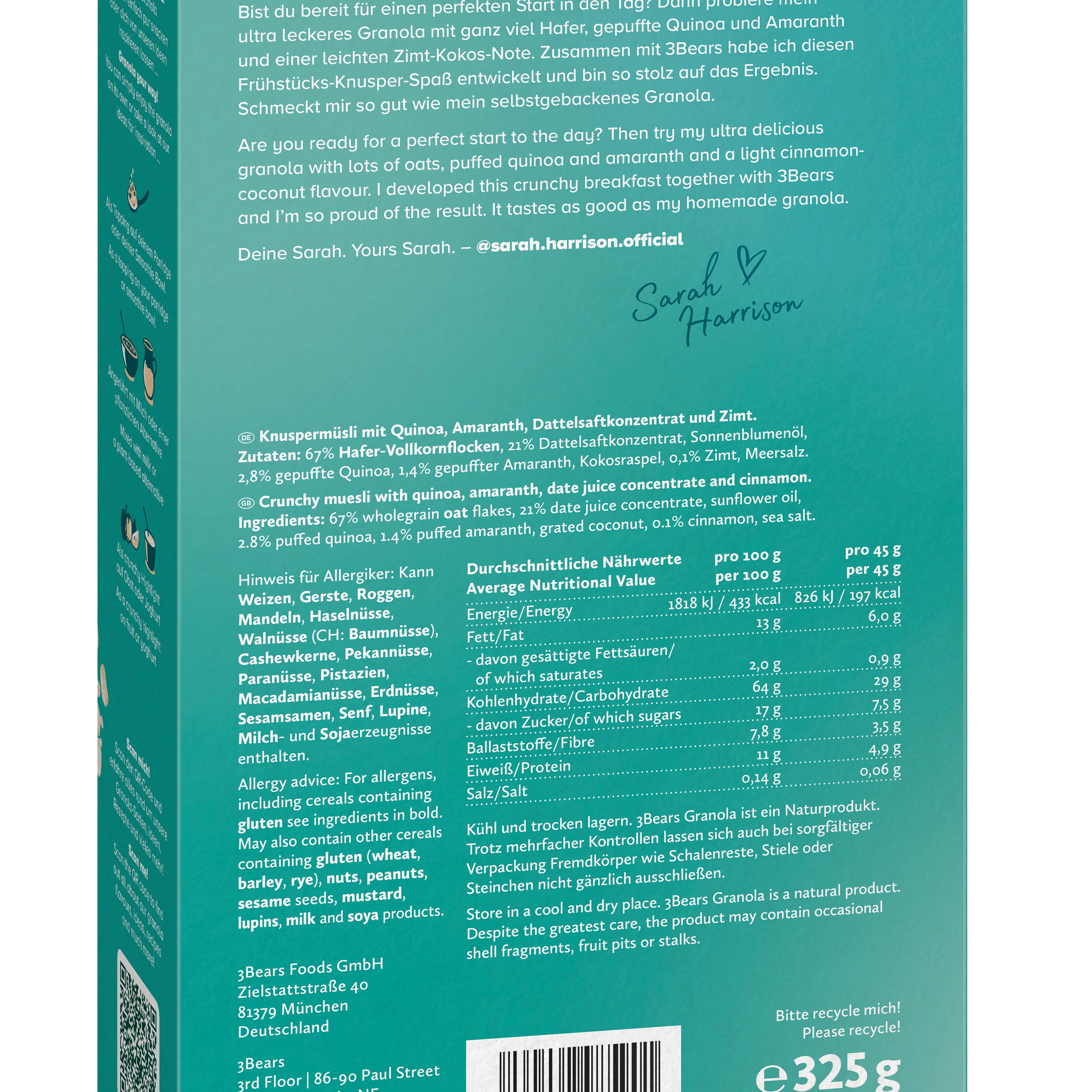 3Bears Hafer Crunch Granola 325g