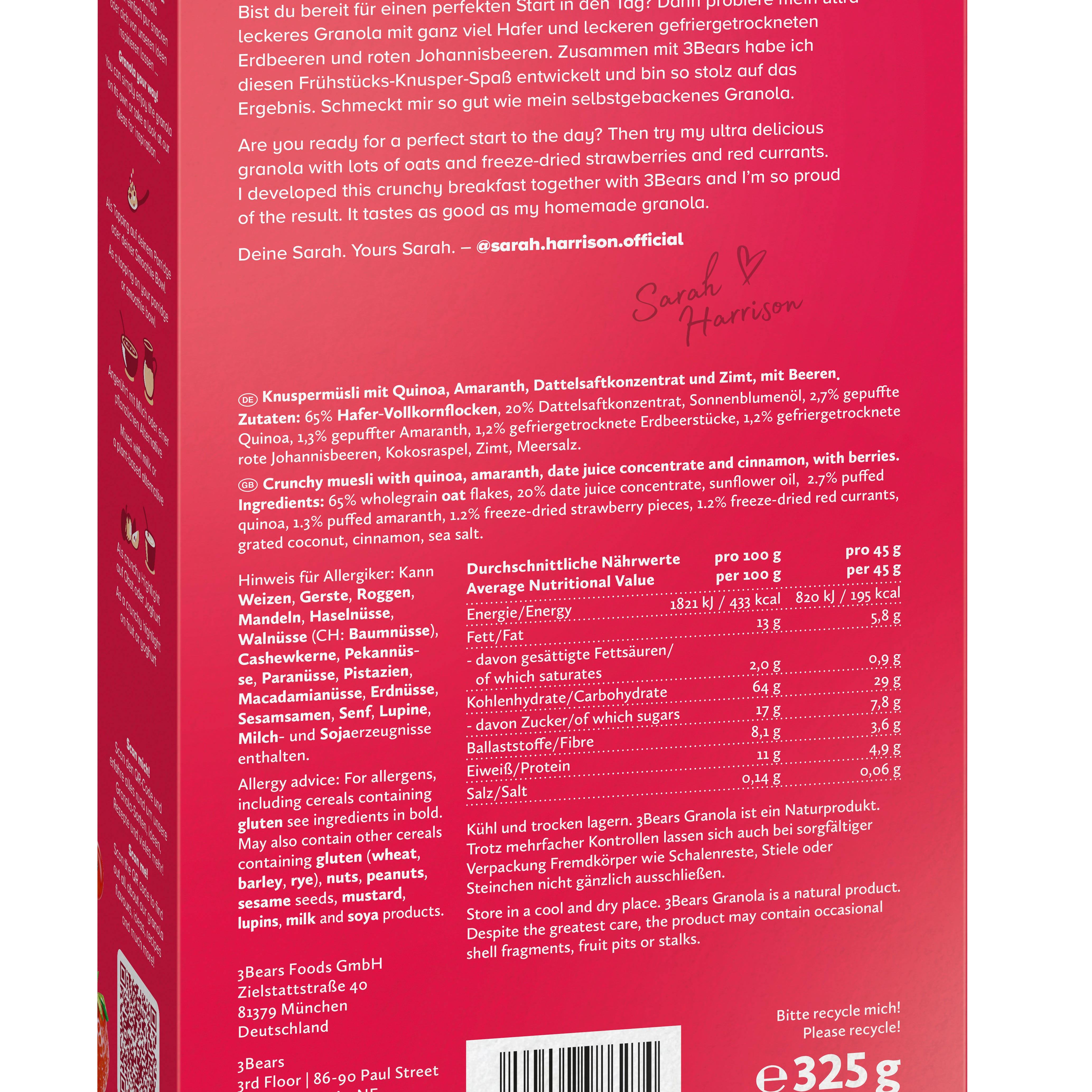 3Bears Red Berries Granola 325g