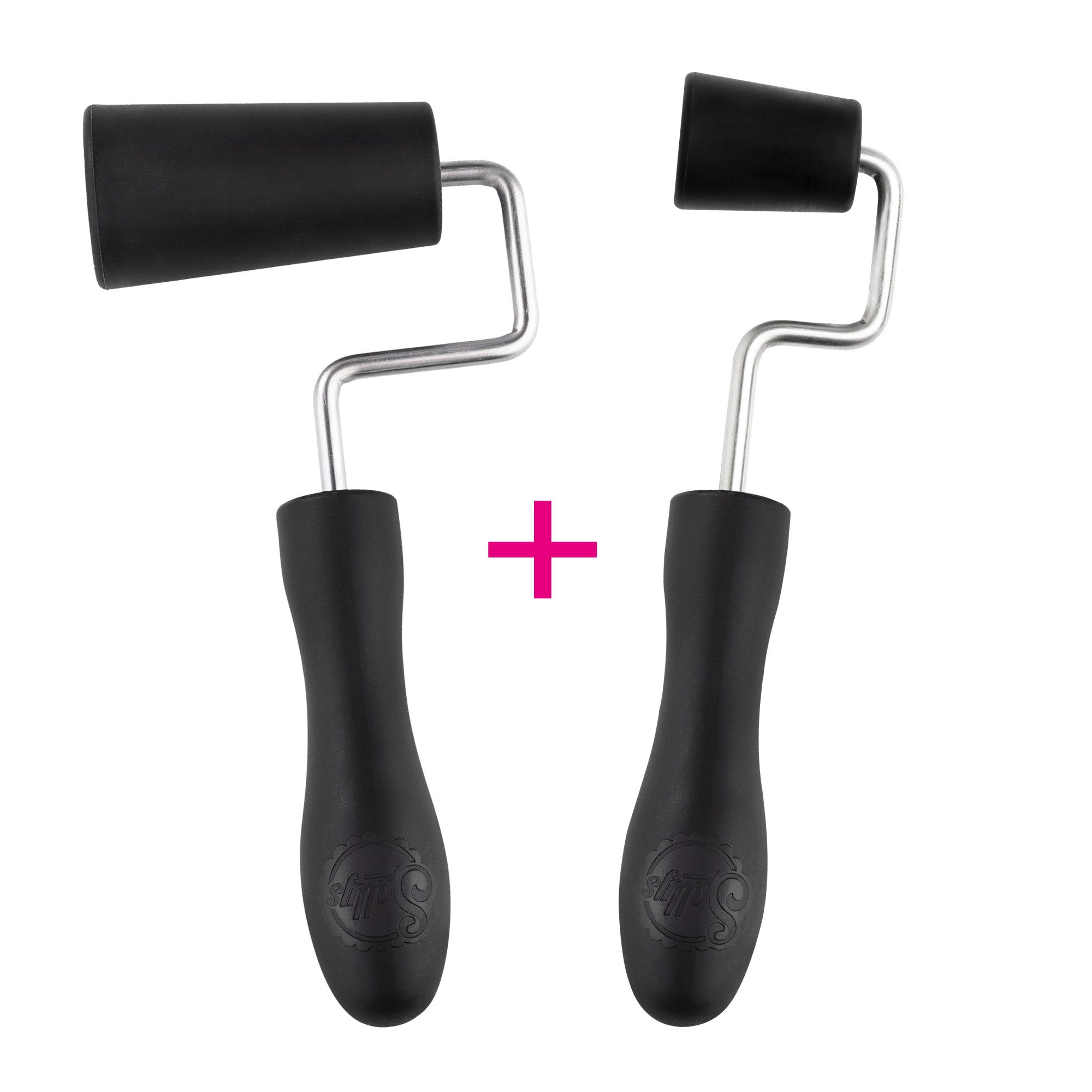 Ein großer und ein kleiner Backformroller mit schwarzem Griff