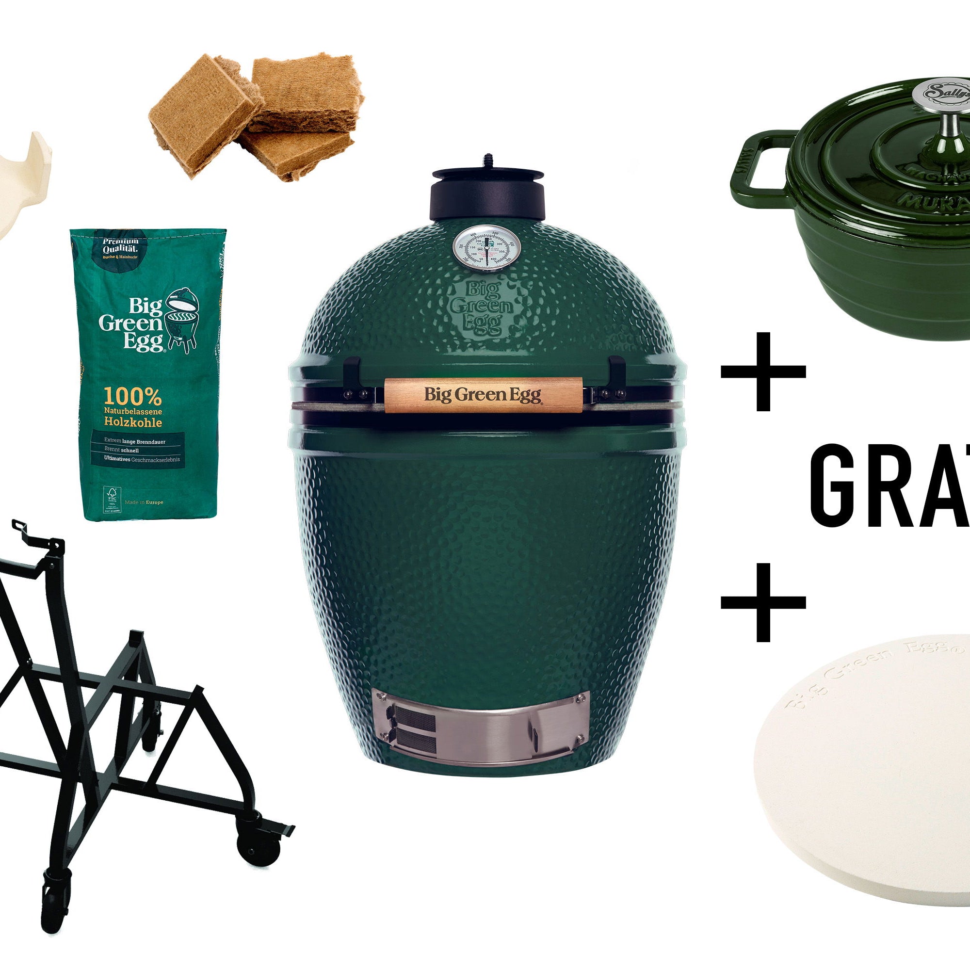 Big Green Egg Starterset Large - inklusive Pizzastein und Gusseisentopf