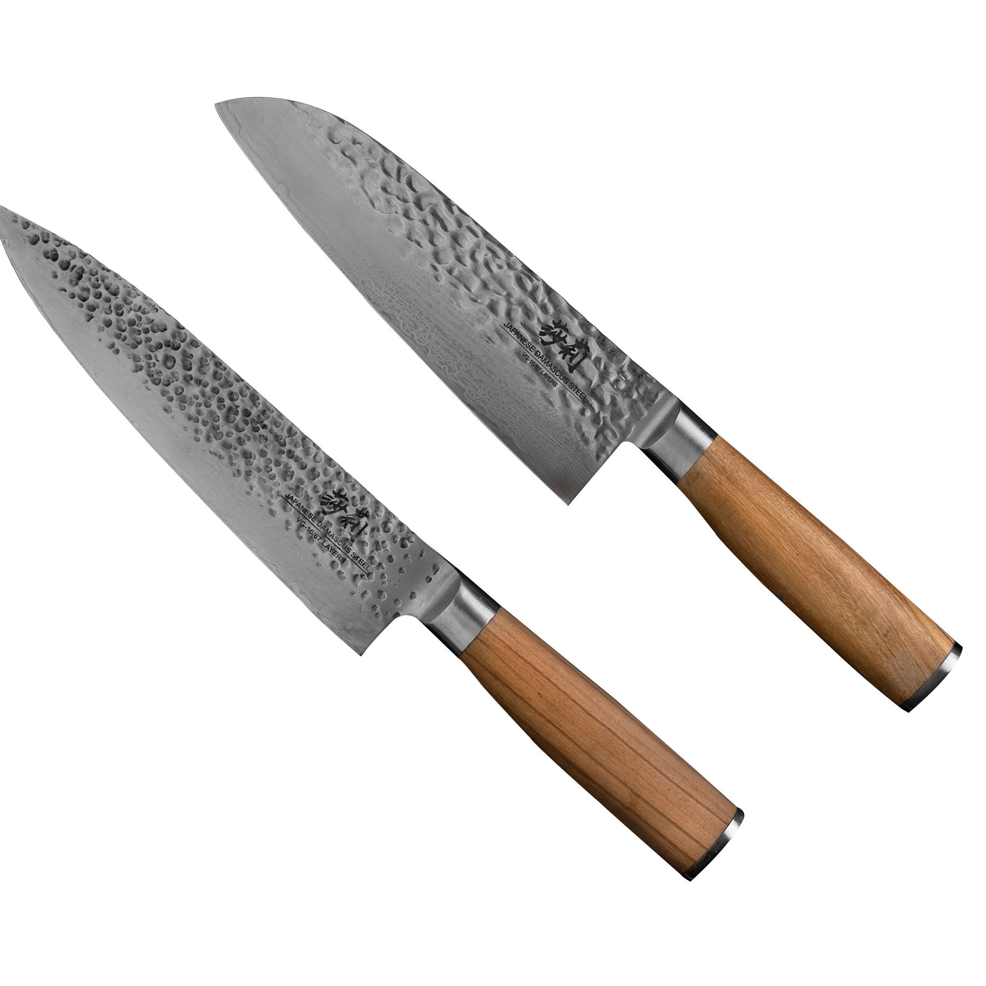 Zwei Messer mit silberner Klinge und hölzernem Griff