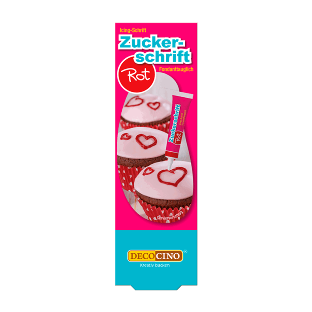 Eine Packung Zuckerschrift rot