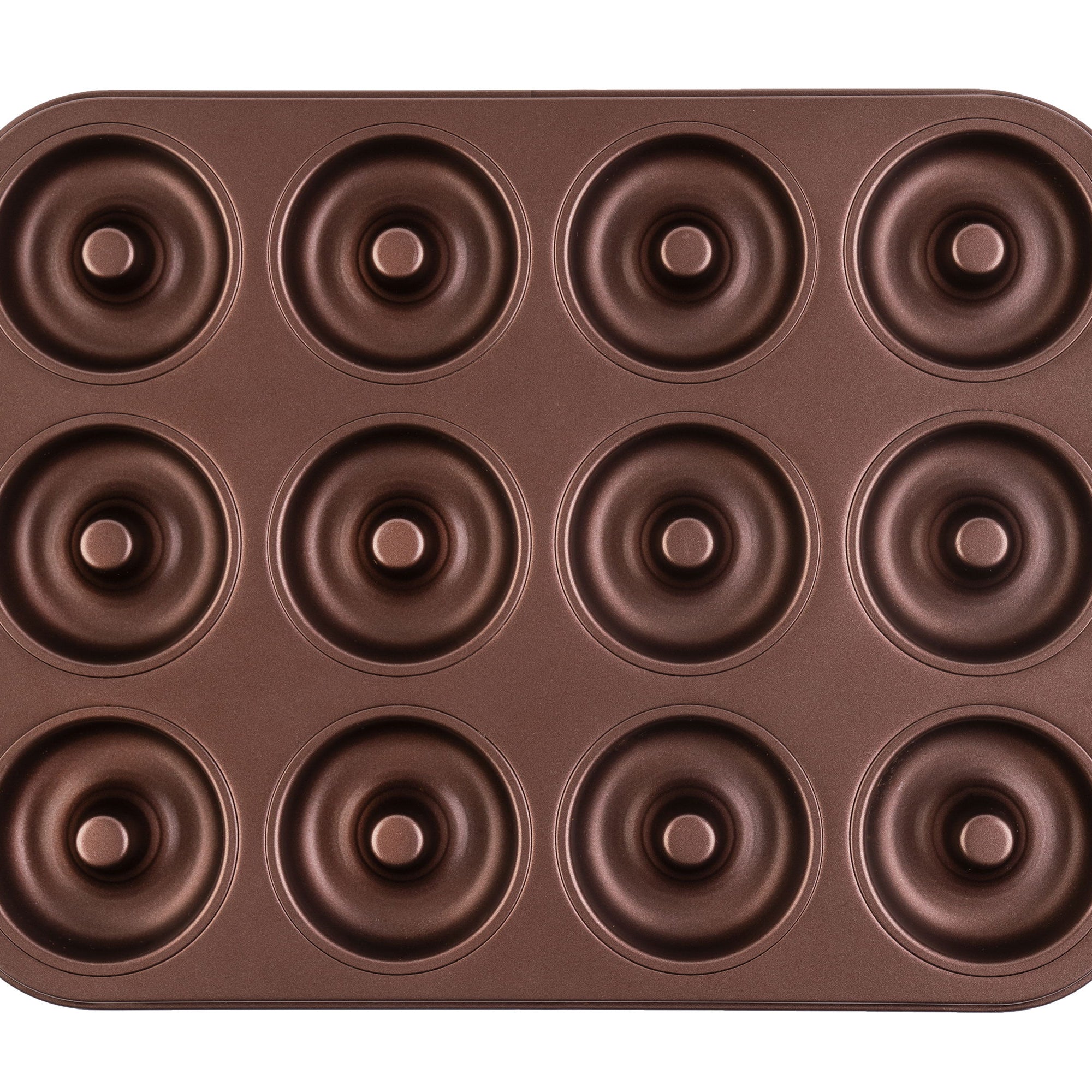 Ein kupferfarbenes Donutblech