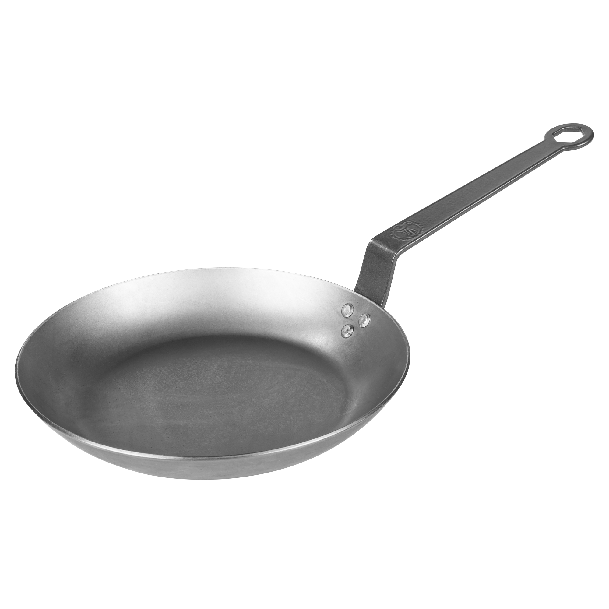 Eine silberne EIsenpfanne