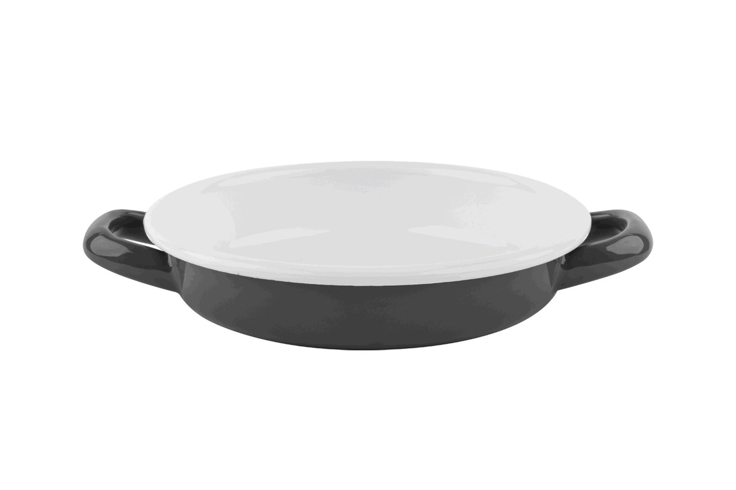 Ein anthrazitfarbenes Emaille-Pfännchen