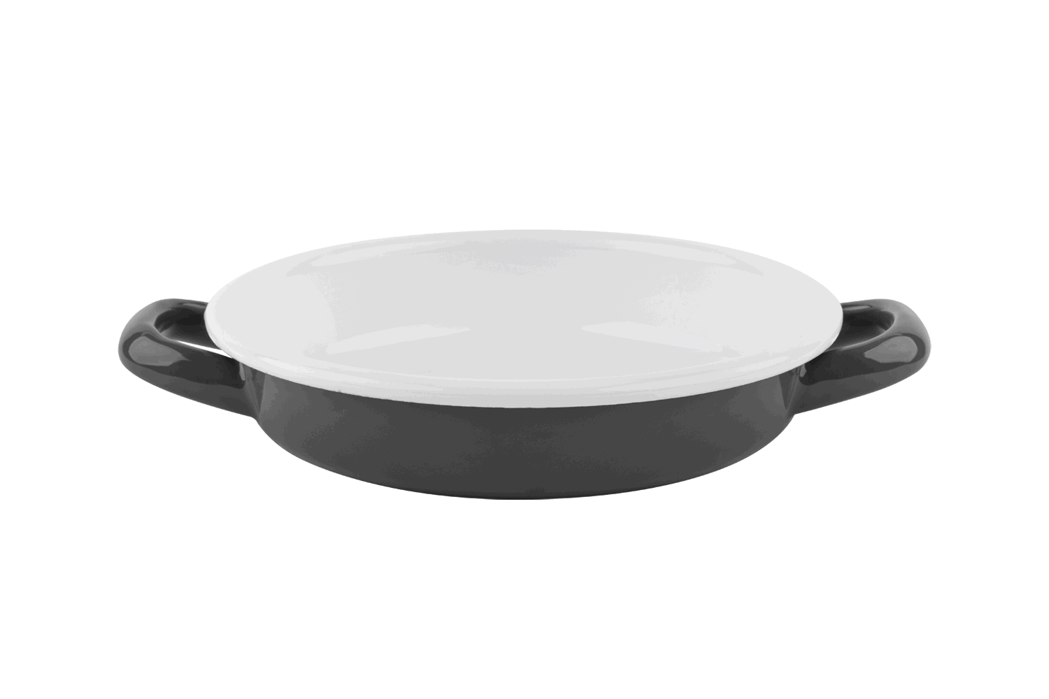 Ein anthrazitfarbenes Emaille-Pfännchen