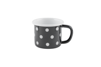 Eine anthrazit-gepunktete Emaille-Tasse