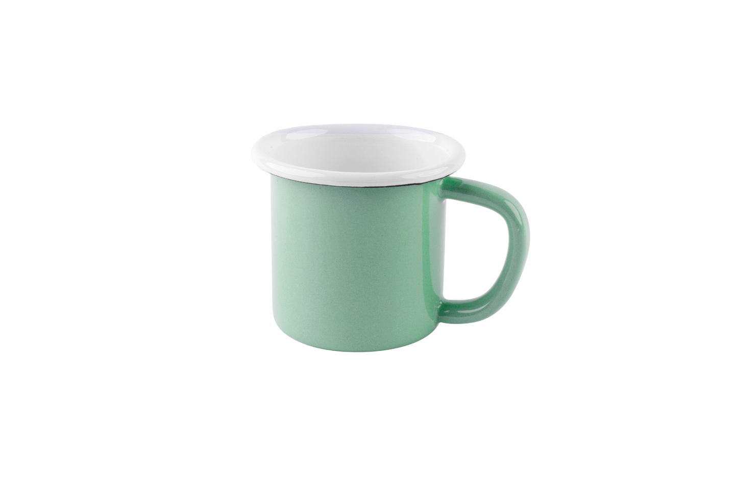 Eine mintfarbene Emaille-Tasse