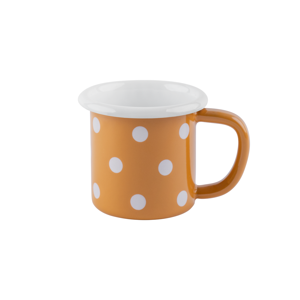 Eine senfgelben Emaille-Tasse
