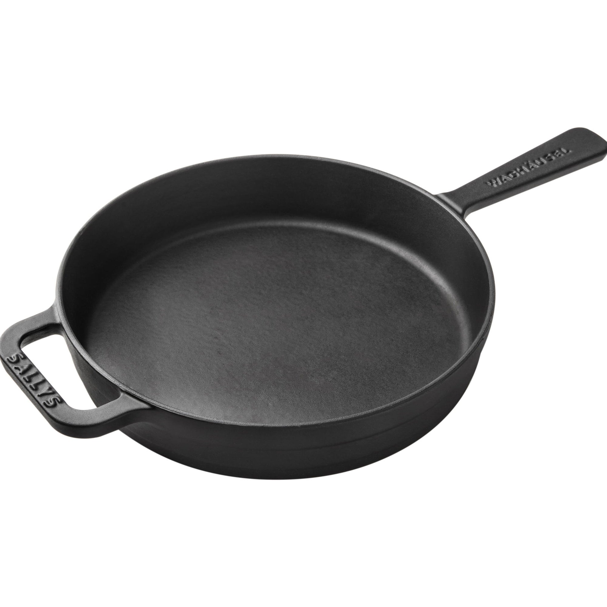 Eine schwarze Gusseisenpfanne mit Griff