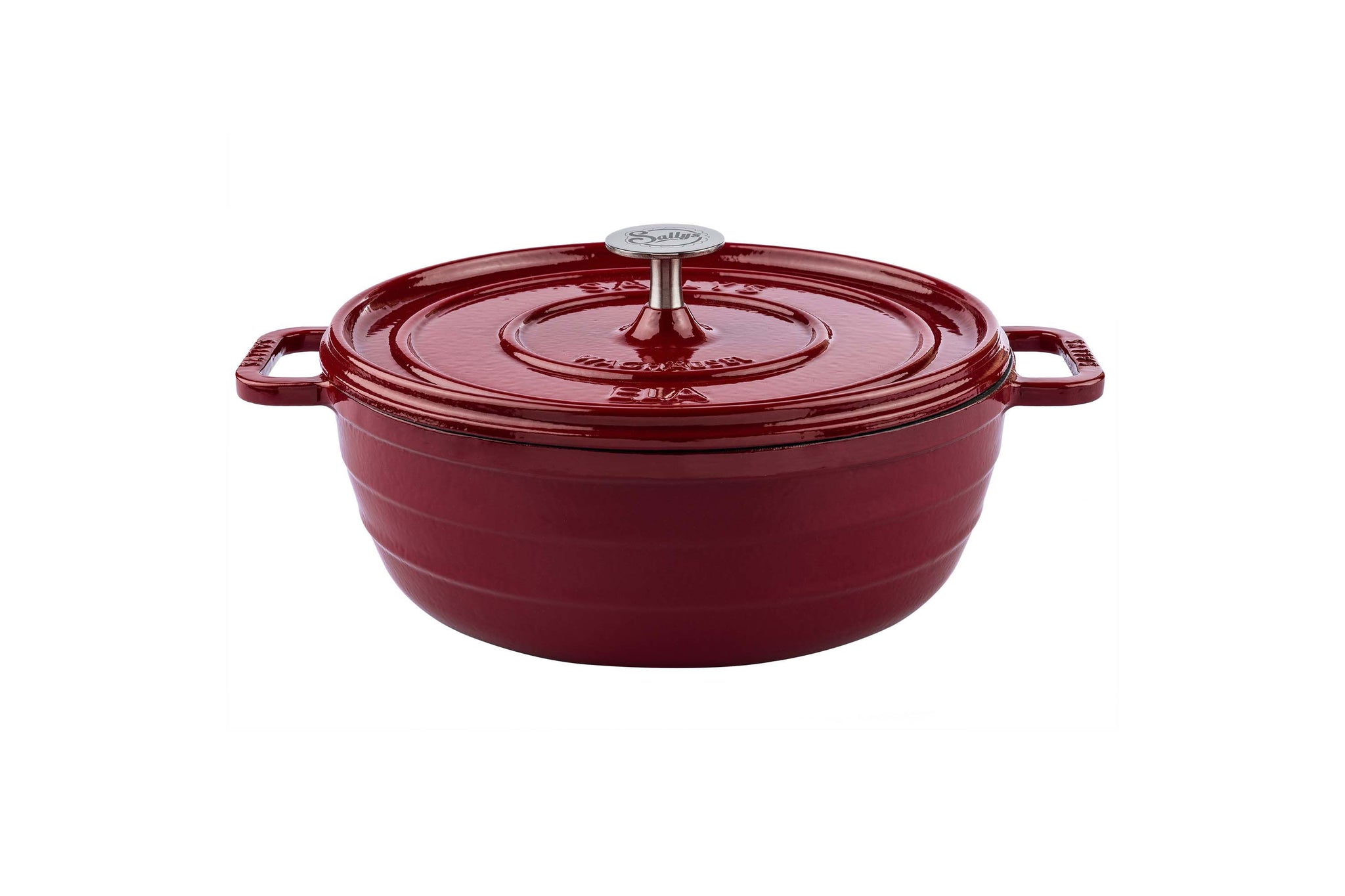 Ein bordeauxroter Gusseisentopf