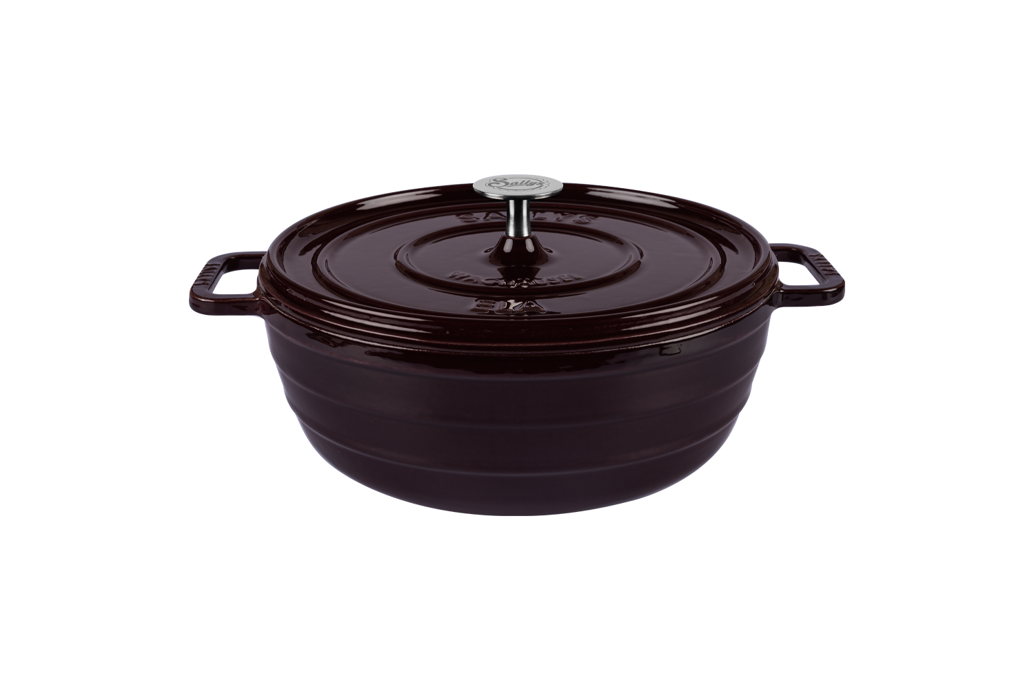 Ein Gusseisentopf in der Farbe plumpurple