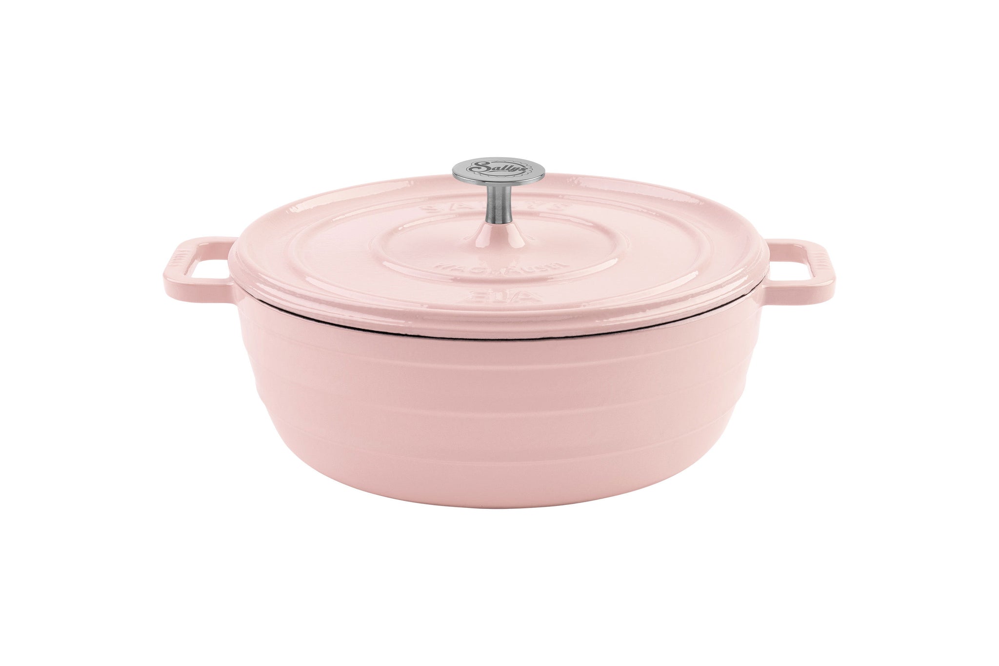 Ein Gusseisentopf in der Farbe rosa