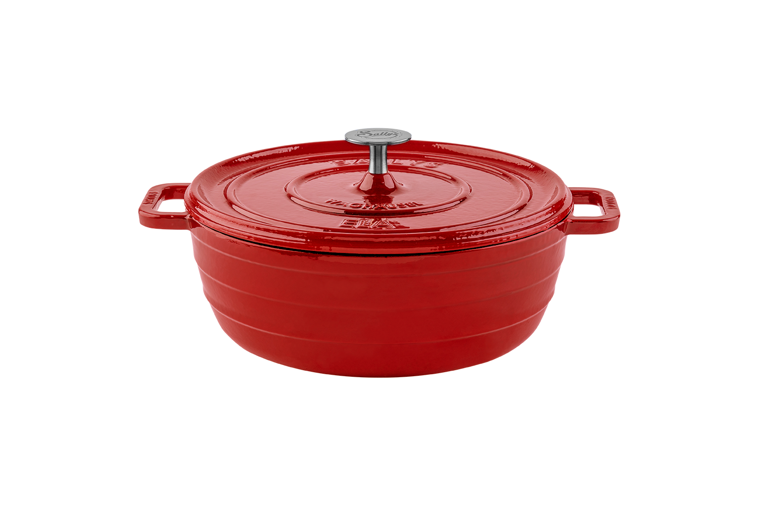 Ein Gusseisentopf in der Farbe rot