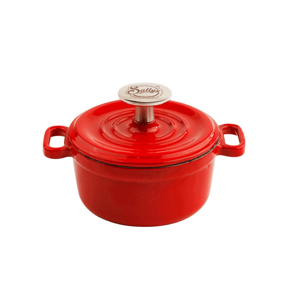 Ein roter Gusseisentopf