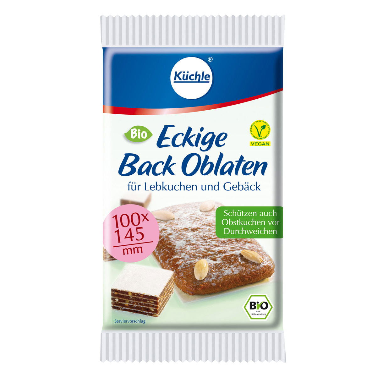 Eine Packung eckige Backoblaten