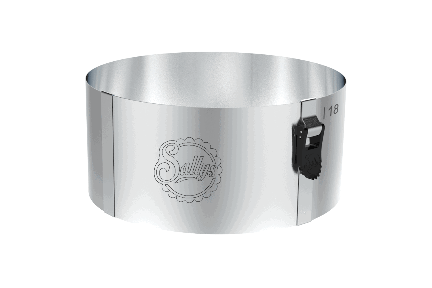 Ein silberner kleiner Tortenring mit Klemmhebel