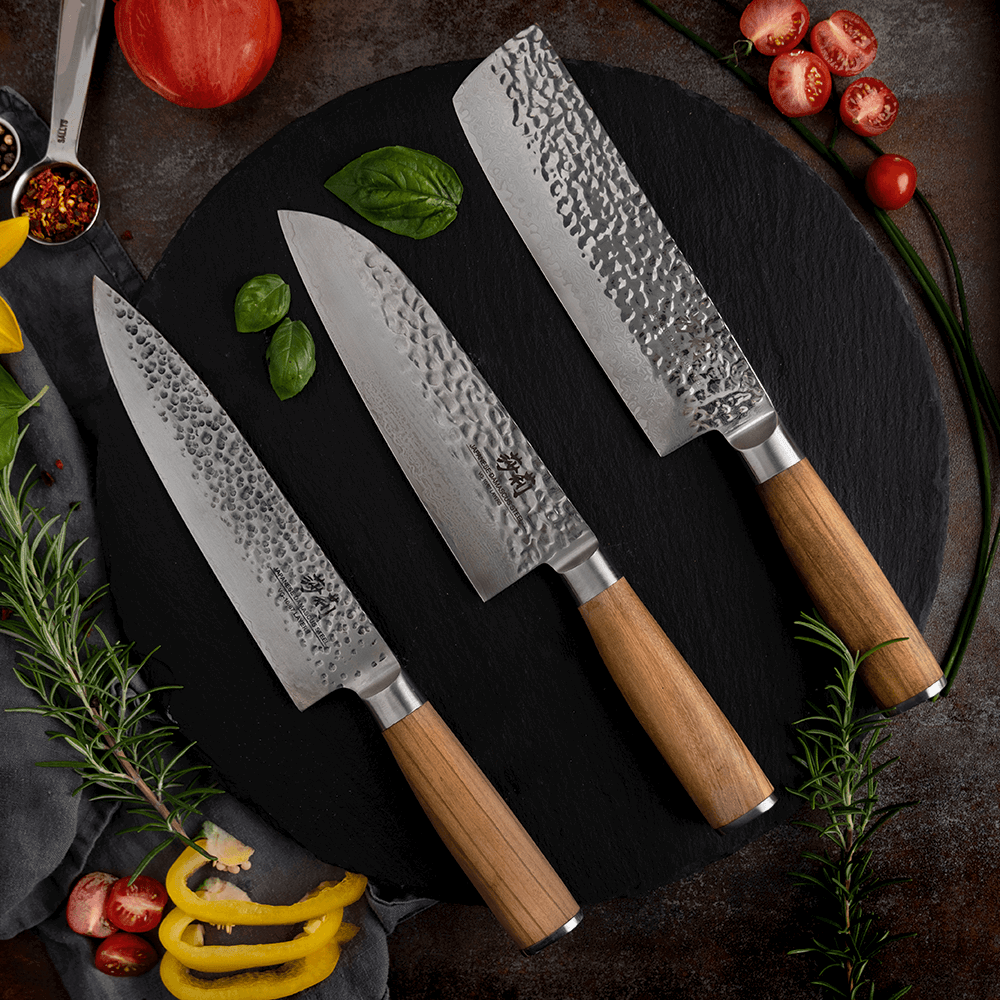 Sallys 3er Messer Set - Nakiri, Masuta & Santoku