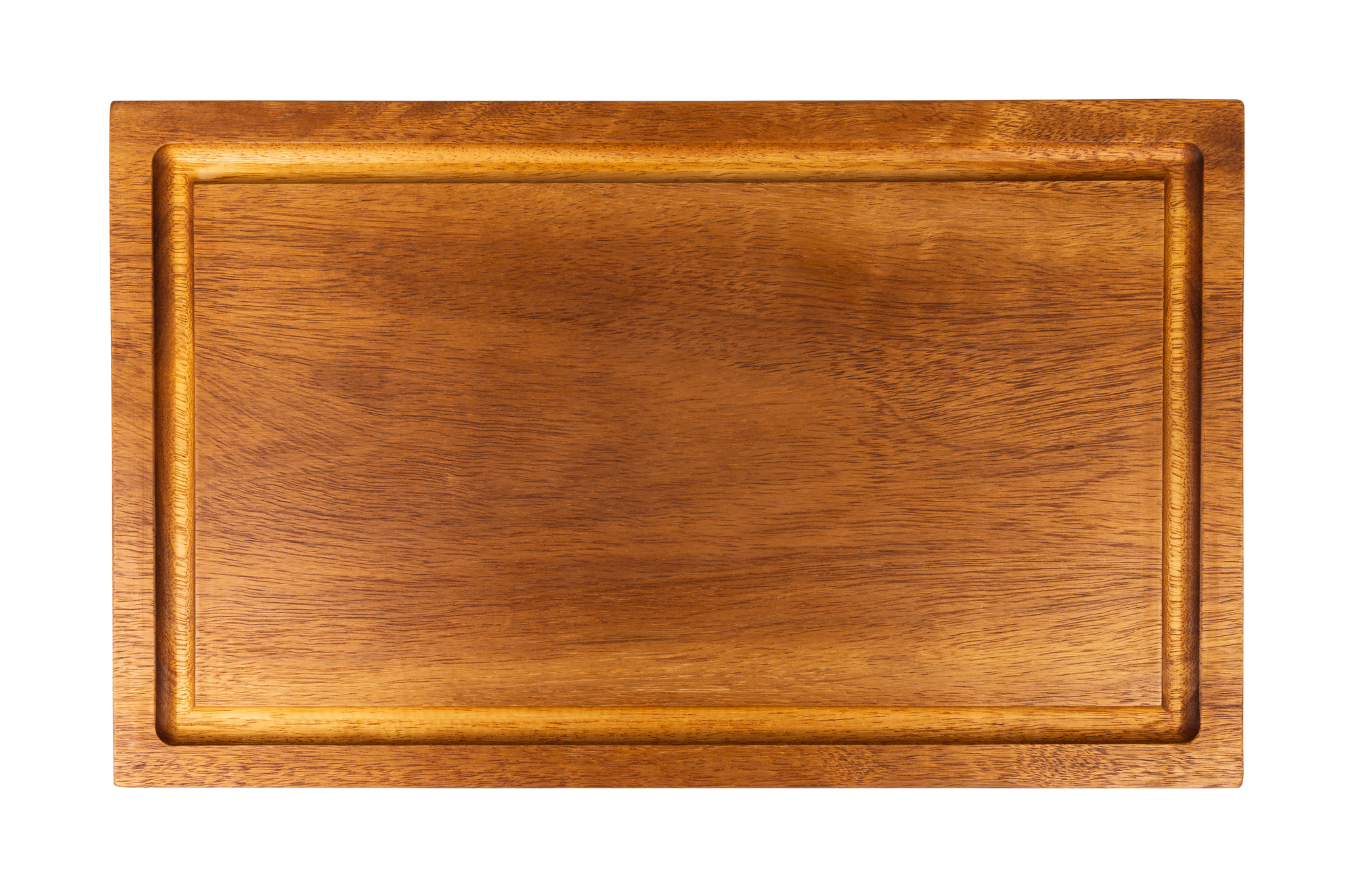 Ein helles Schneidebrett aus Holz mit Saftrille