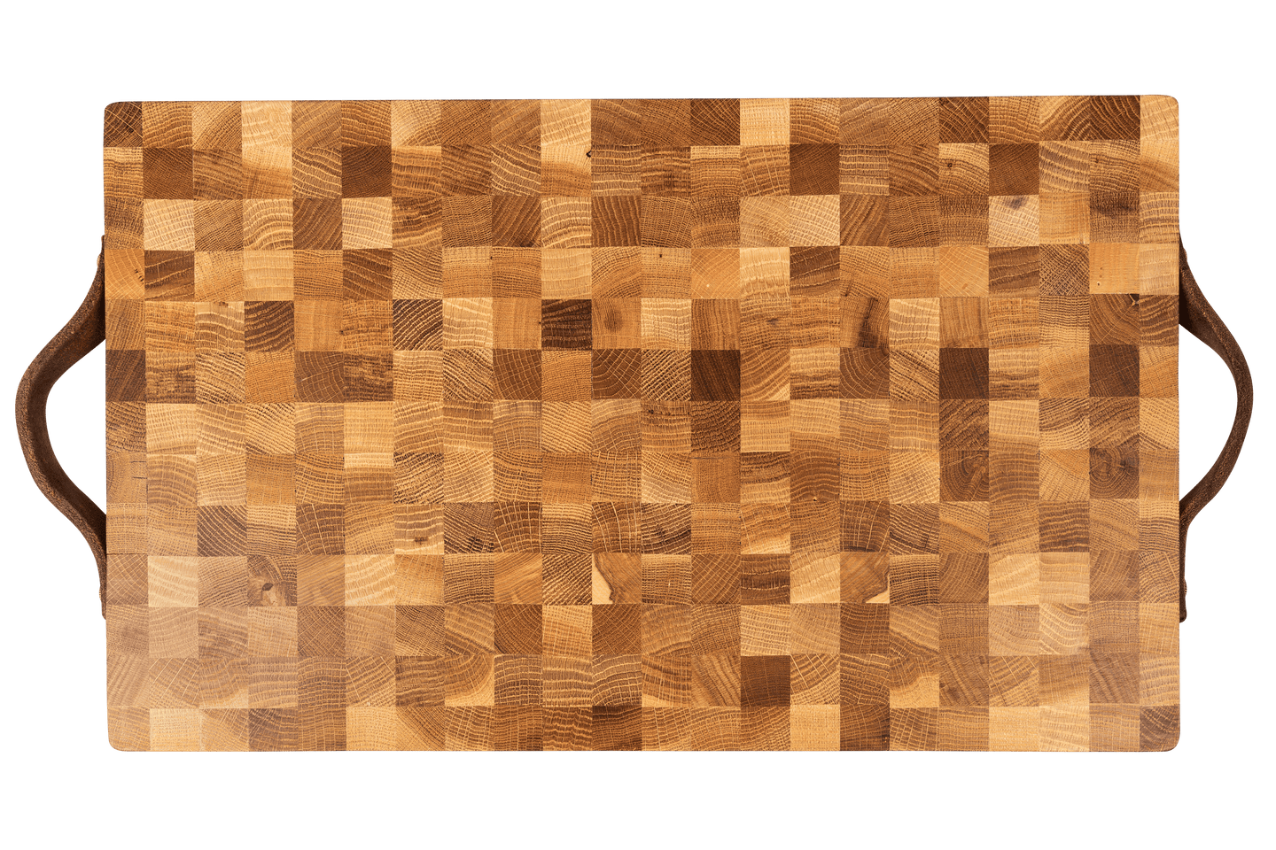 Ein helles Schneidebrett aus Holz mit Griffen