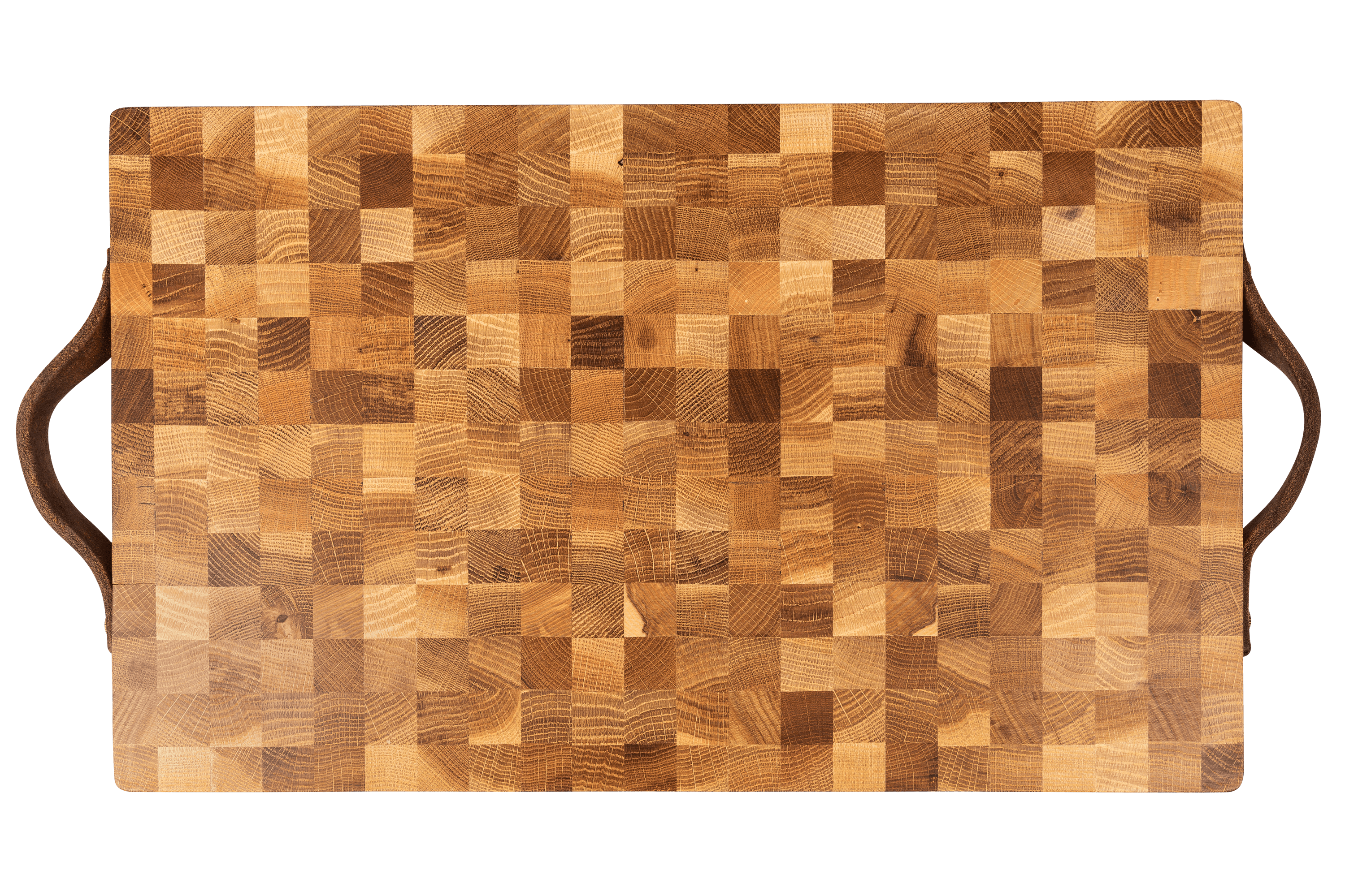 Ein helles Schneidebrett aus Holz mit Griffen