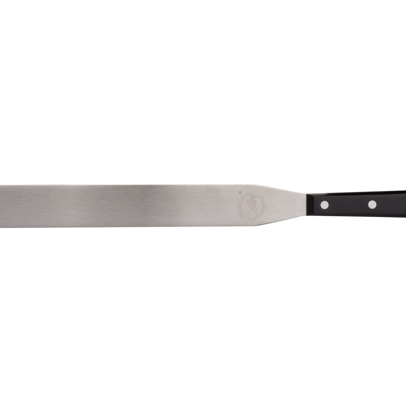 Eine große, silberne Streichpalette mit schwarzem Griff