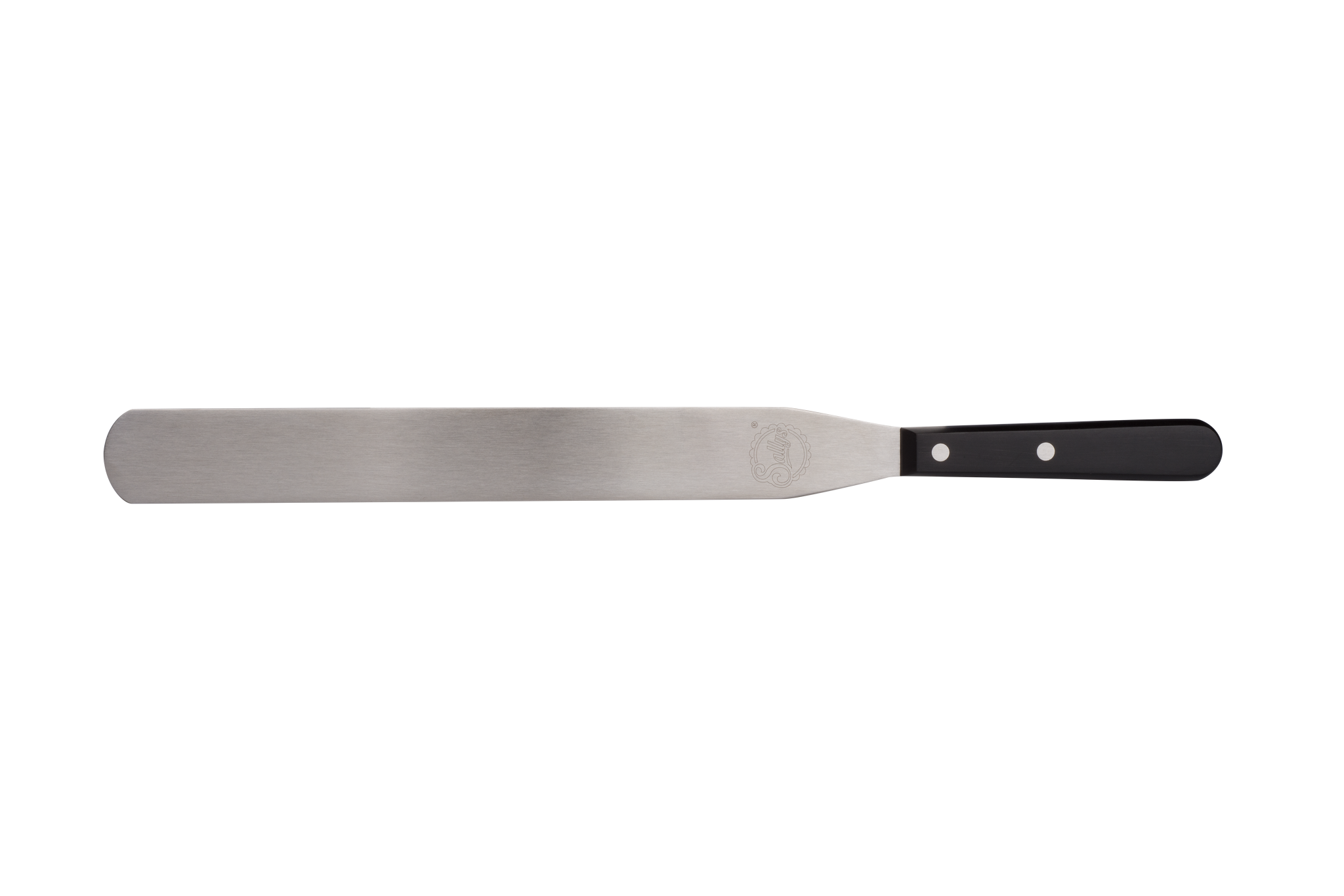 Eine große, silberne Streichpalette mit schwarzem Griff