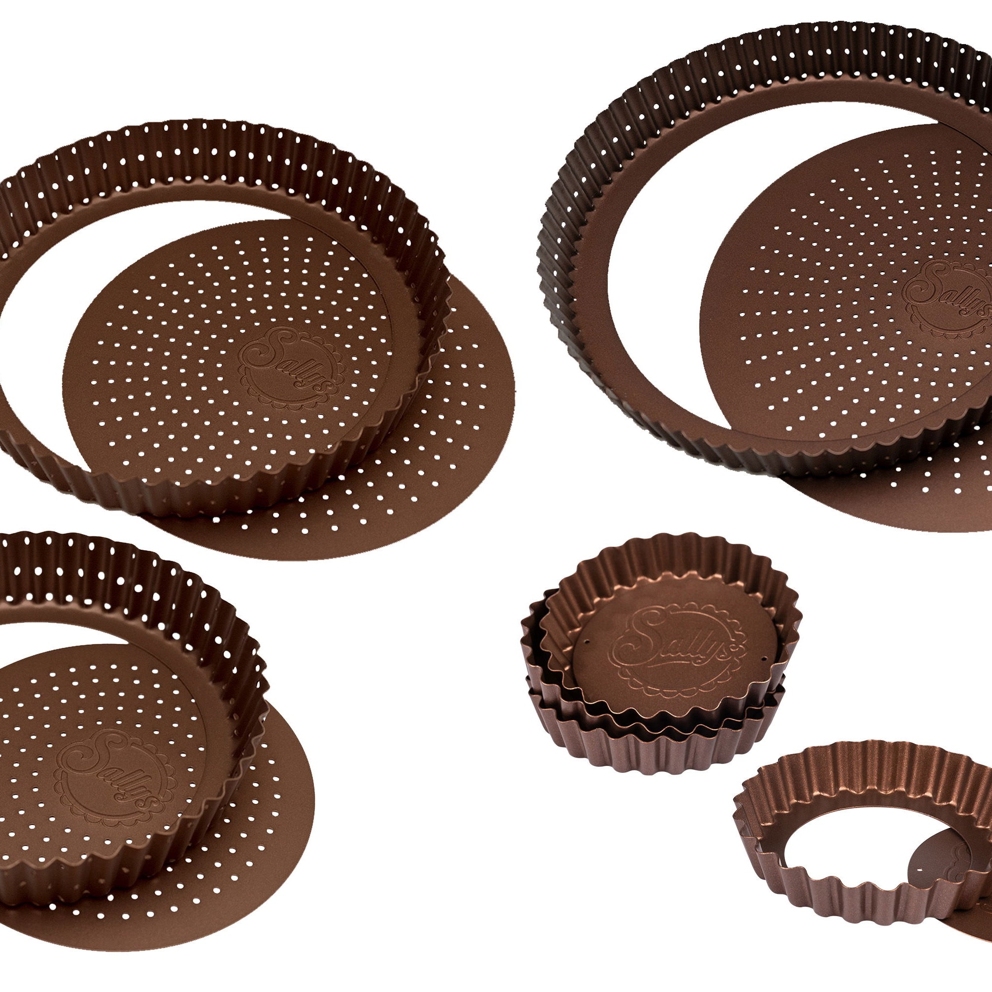 Mehrere kupferfarbene Tarteformen