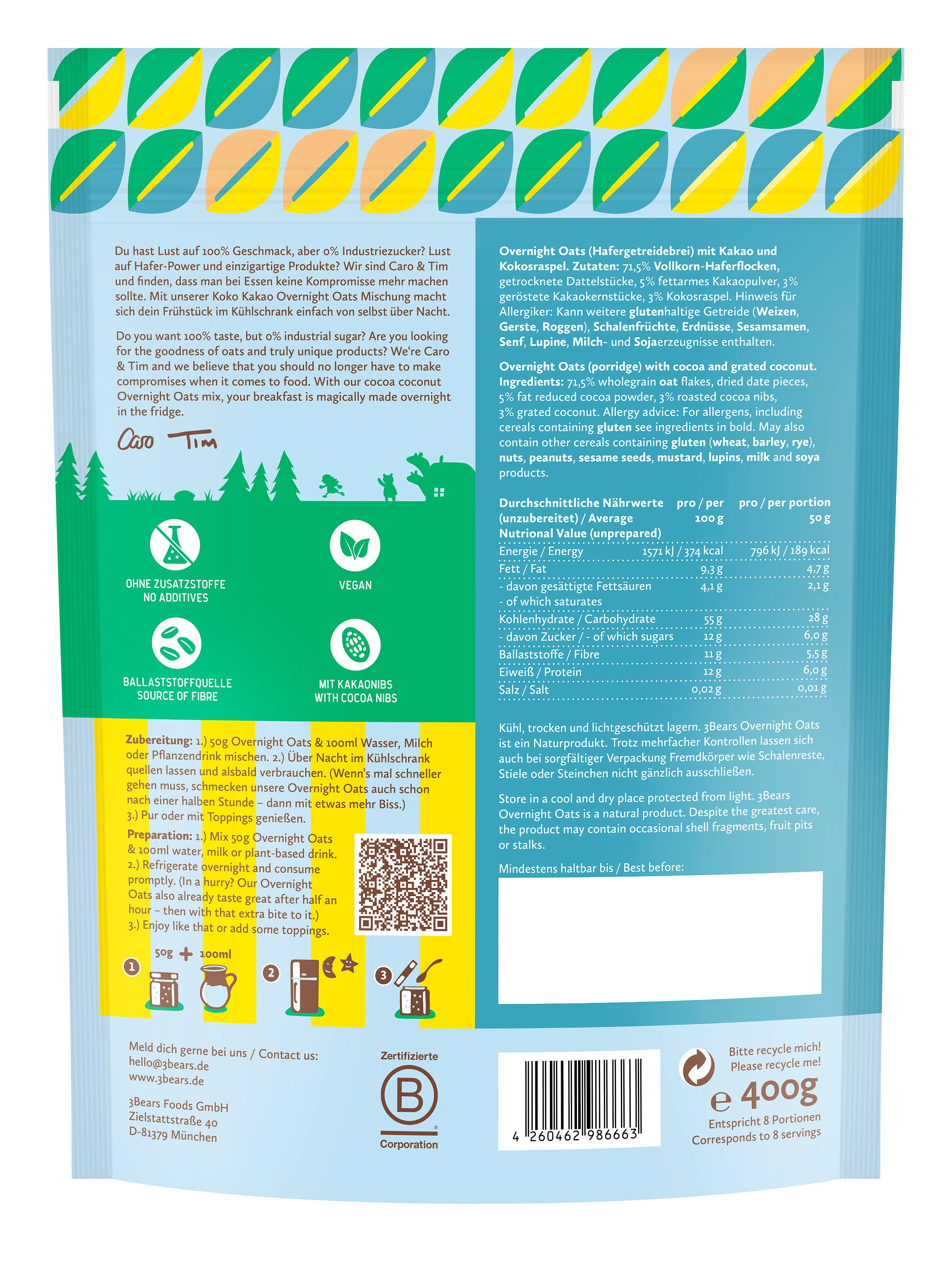 3Bears Overnight Oats Koko Kakao 400g