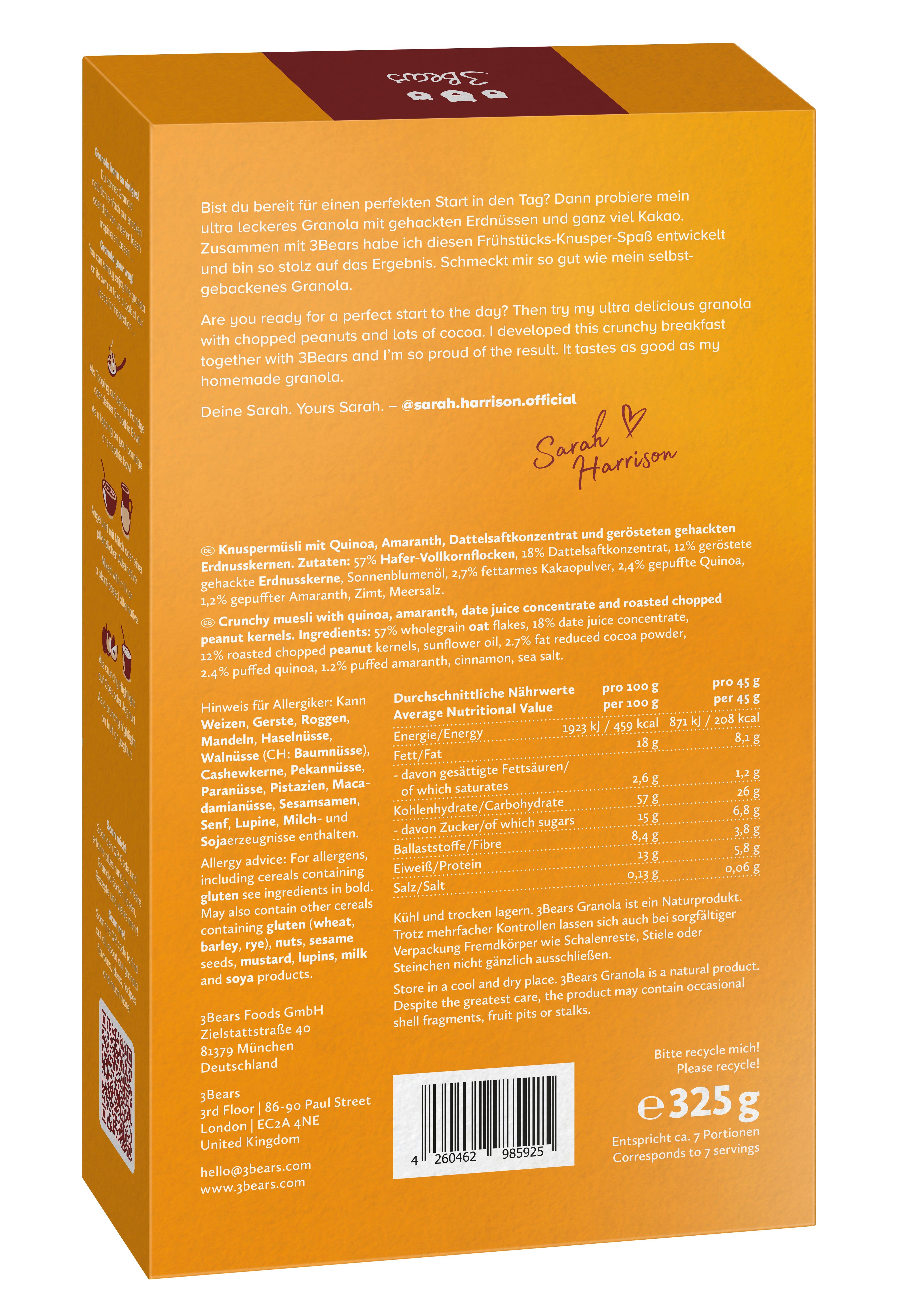 3Bears Erdnuss Kakao Granola 325g