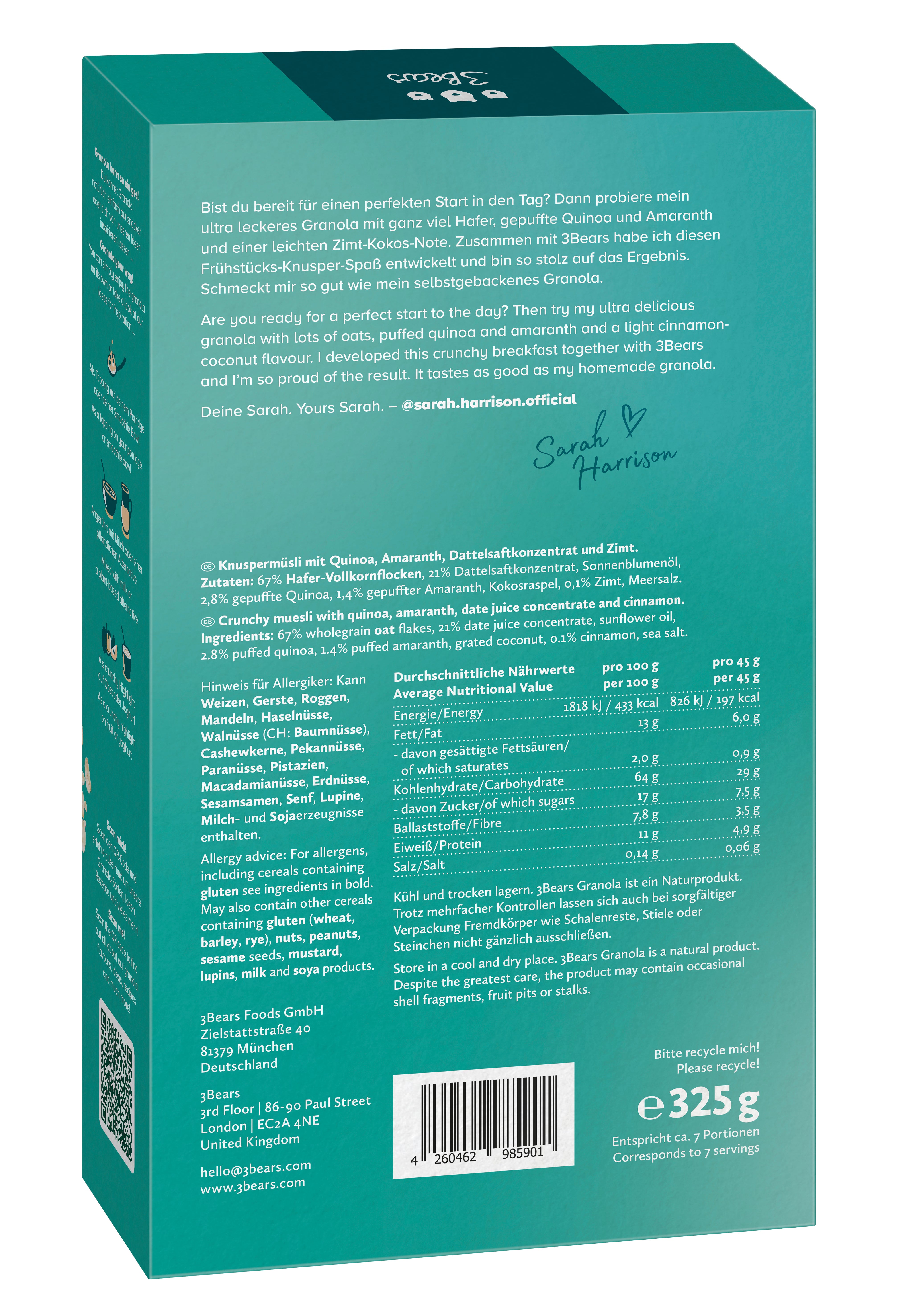 3Bears Hafer Crunch Granola 325g