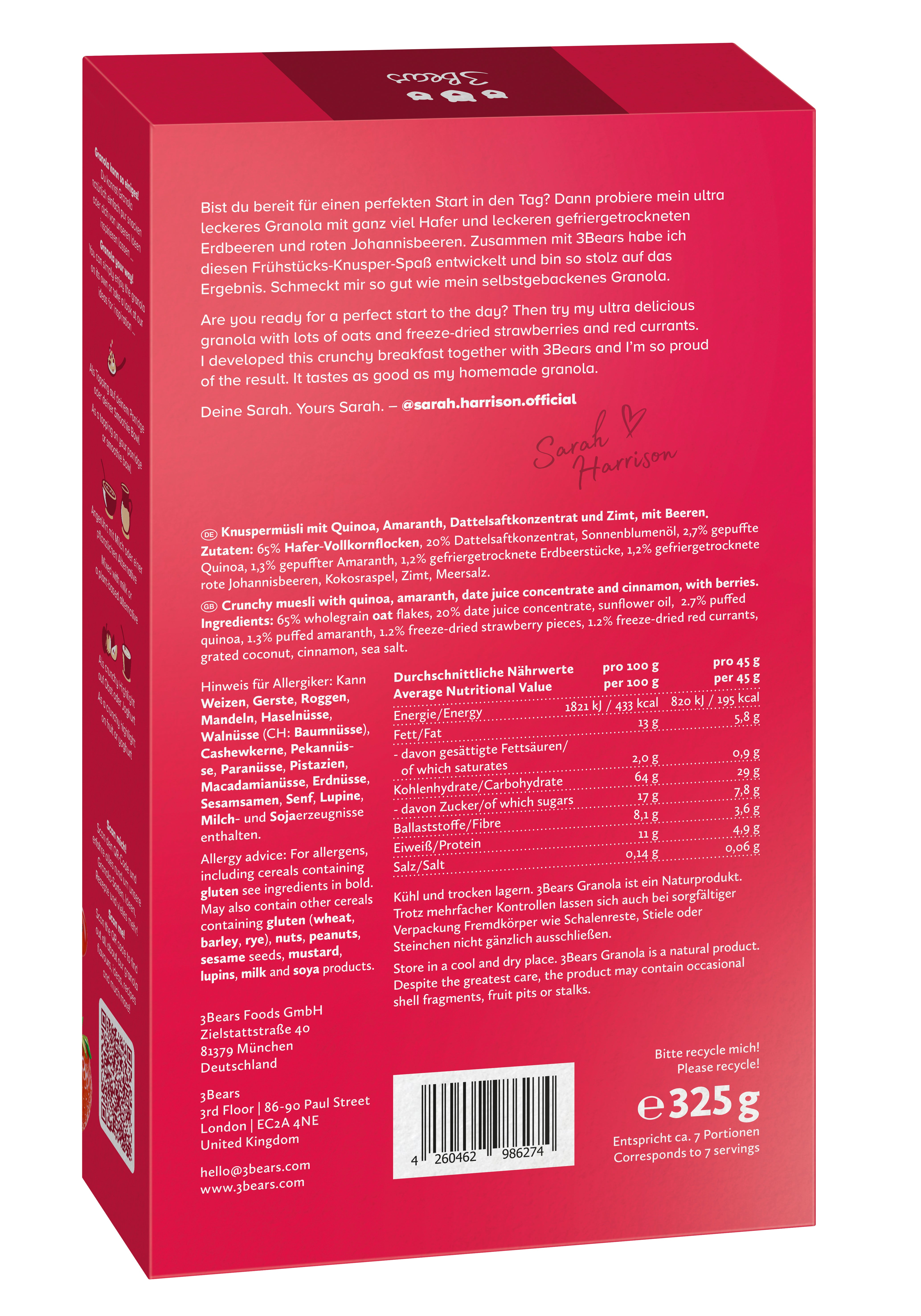 3Bears Red Berries Granola 325g