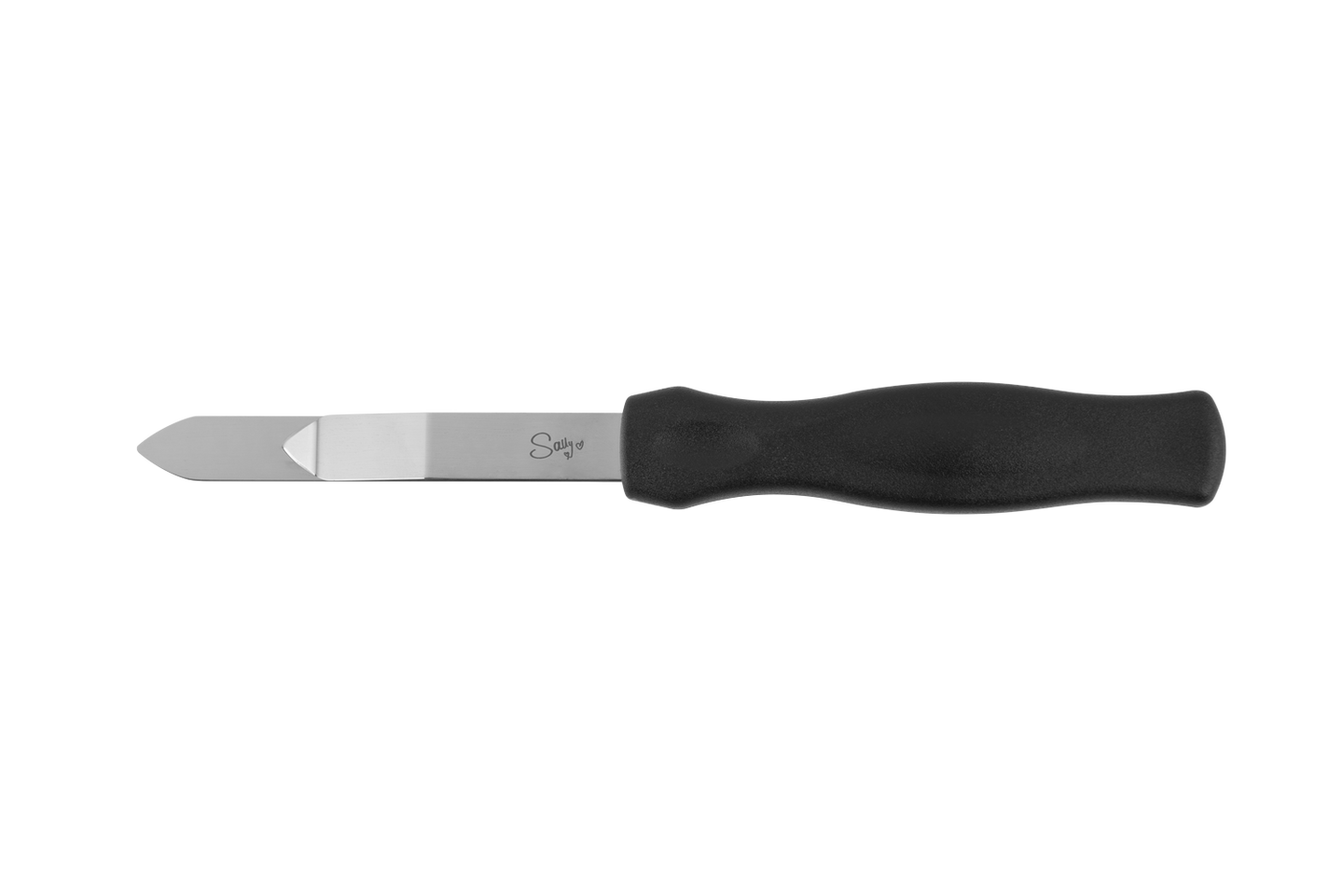 Ein kurzes Backformmesser mit schwarzem Griff