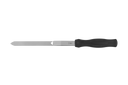 Ein langes Backformmesser mit schwarzem Griff