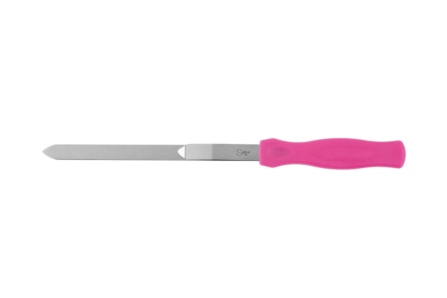Ein langes Backformmesser mit pinken Griff