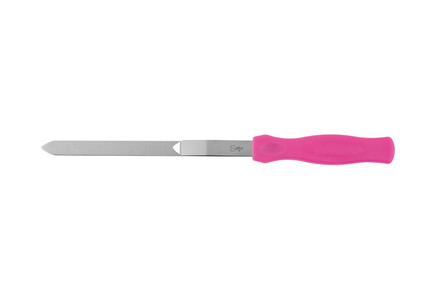 Ein langes Backformmesser mit pinken Griff