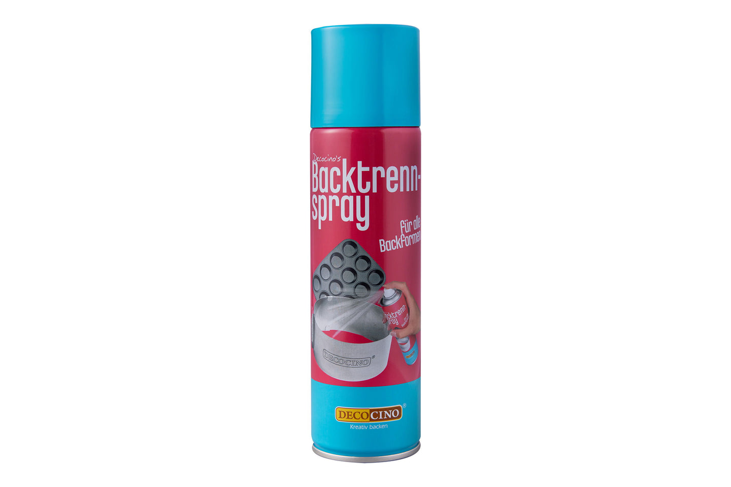 Eine pink-blaue Dose mit Backtrennspray