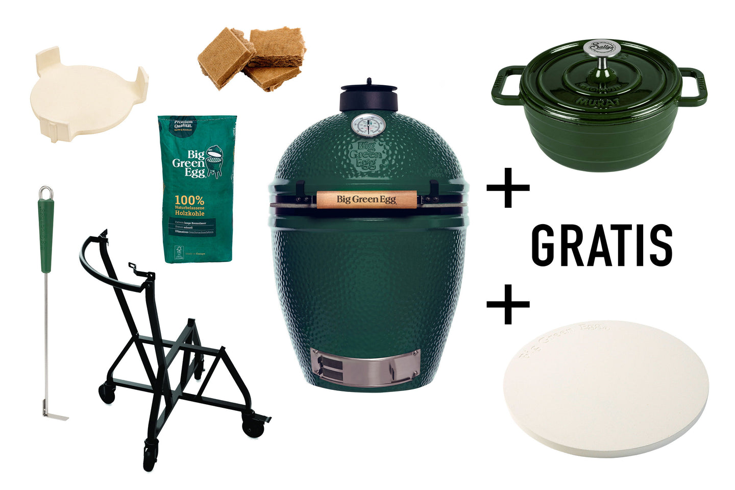 Big Green Egg Starterset Large - inklusive Pizzastein und Gusseisentopf