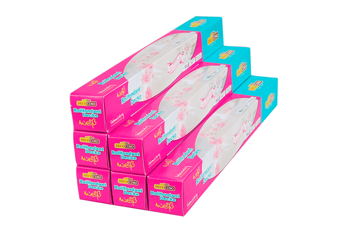 Mehrere Packungen mit weißer Fondantdecke