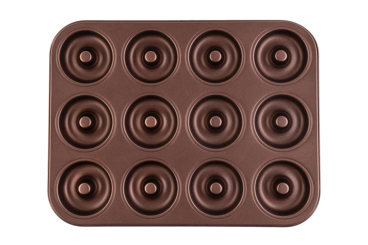 Ein kupferfarbenes Donutblech