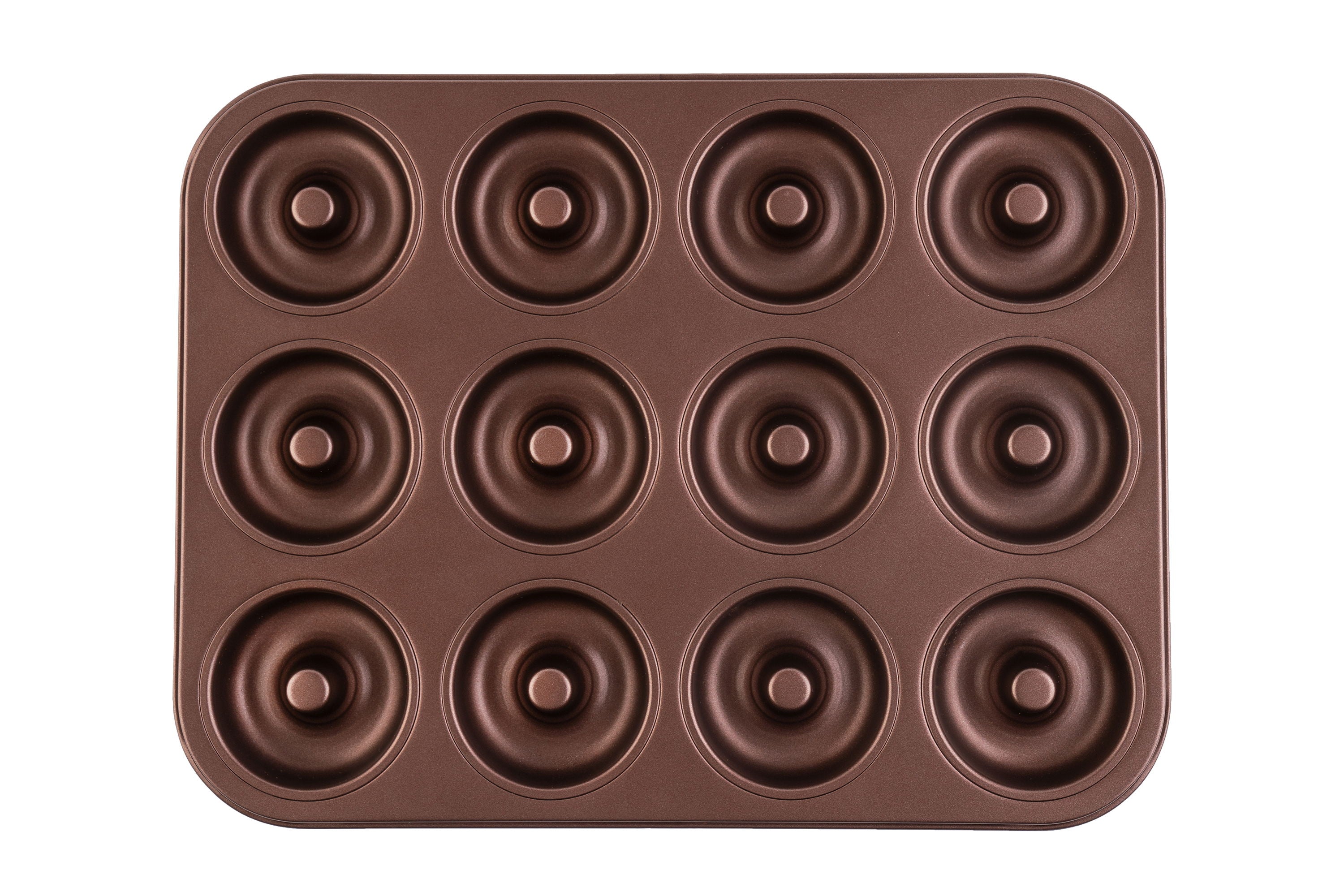 Ein kupferfarbenes Donutblech
