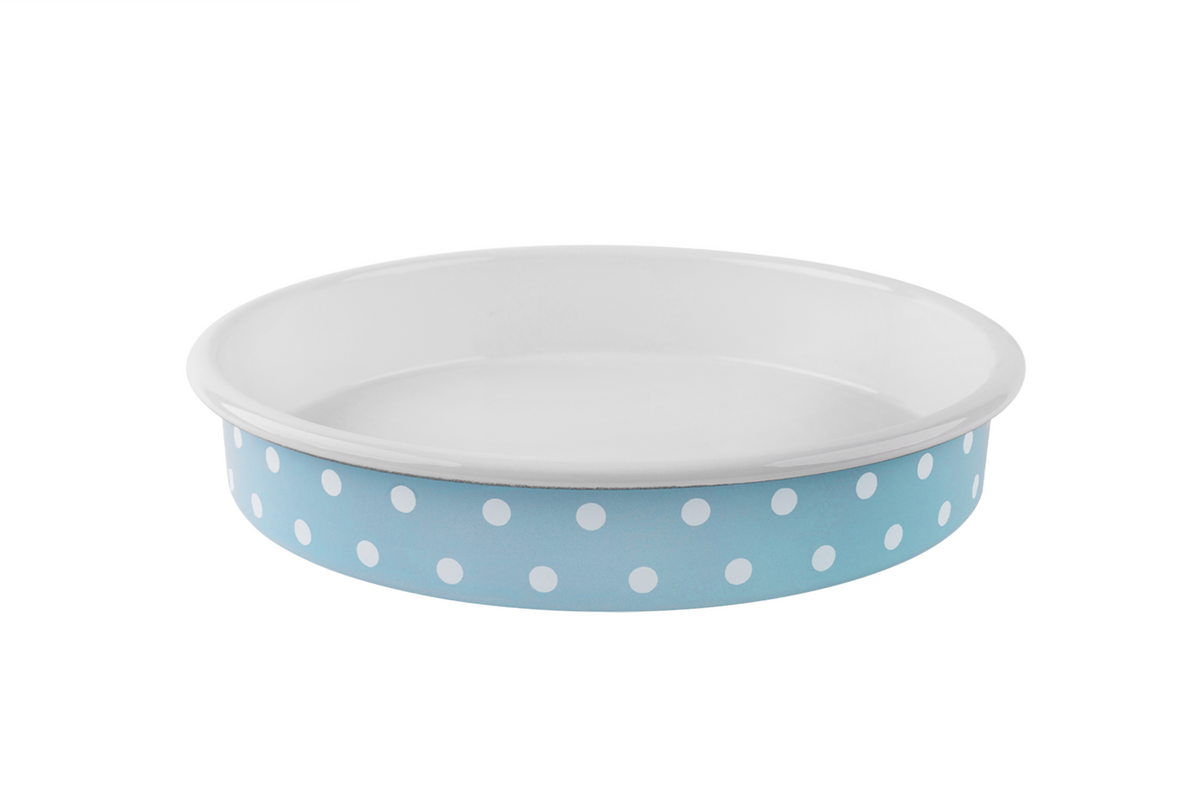 Sallys Emaille Ofenform - Ø32 cm - gepunktet - Pastellblau gepunktet
