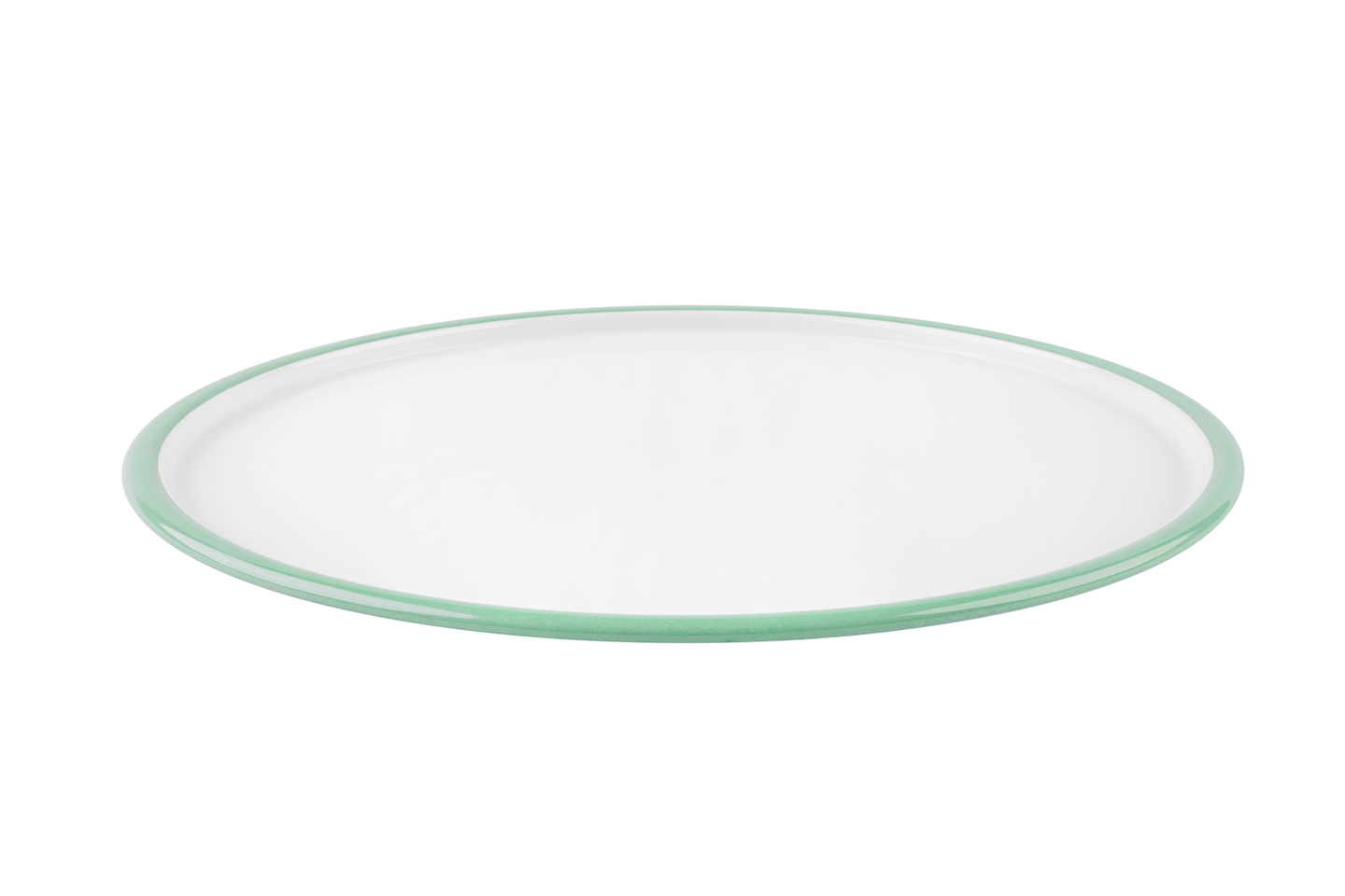 Ein mintfarbenes Emaille-Pizzablech