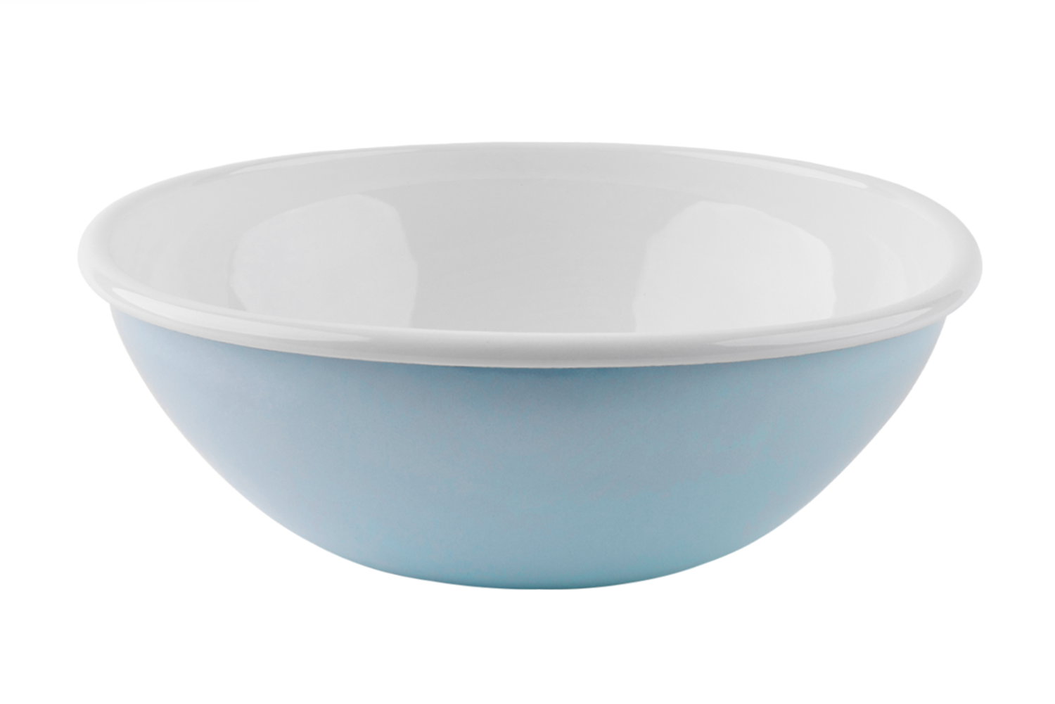 Eine pastellblaue Emaille-Schüssel