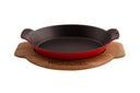 Sallys Gusseisen - Servierpfanne oval 18 x 24 cm - mit Echtholzuntersetzer