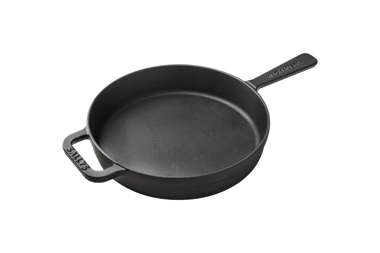Eine schwarze Gusseisenpfanne mit Griff