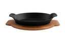 Sallys Gusseisen - Servierpfanne oval 18 x 24 cm - mit Echtholzuntersetzer