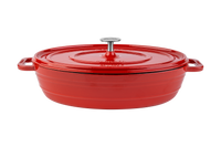 Ein roter Gusseisentopf
