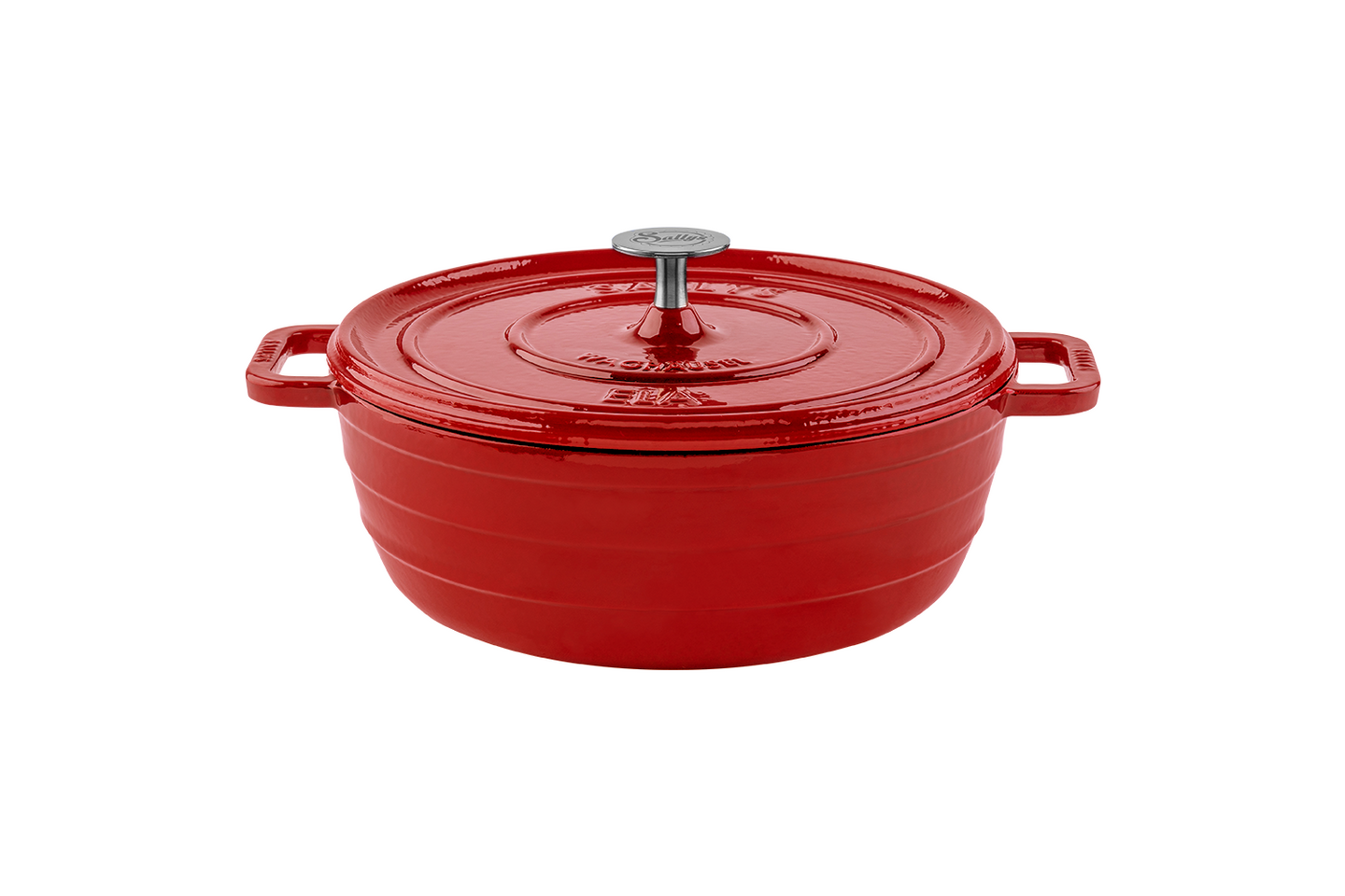 Ein Gusseisentopf in der Farbe rot